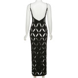 Dress Symmetrical hollow solid color suspenders slim fit sexy hot girl temperament long skirt female