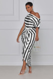 women's striped off shoulder irregular dress