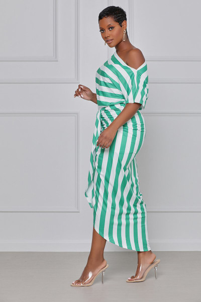 women's striped off shoulder irregular dress