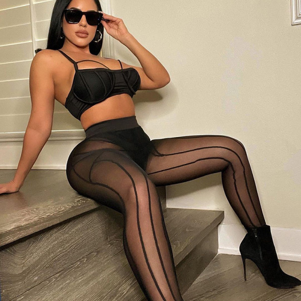 Sexy suspenders sleeveless vest top mesh stitching trousers suit women