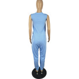 Women's Sleeveless V-Neck Loose Pocket Jumpsuit