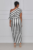 women's striped off shoulder irregular dress