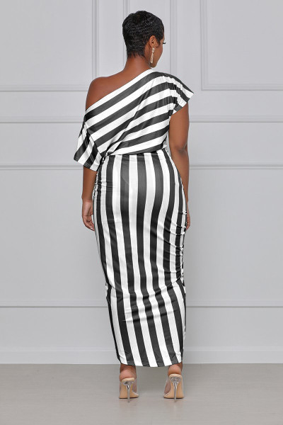 women's striped off shoulder irregular dress