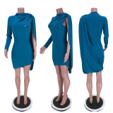 Sexy nightclub bag hip one shoulder long sleeve dress