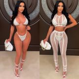 Hot-Drilled Stretch Mesh Bikini Four-Piece Swimsuit
