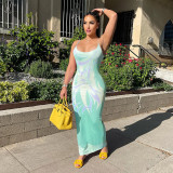 women's sexy suspenders temperament print dress