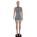 Sexy Sleeveless Houndstooth Jumpsuit