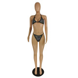 Hot-Drilled Stretch Mesh Bikini Four-Piece Swimsuit