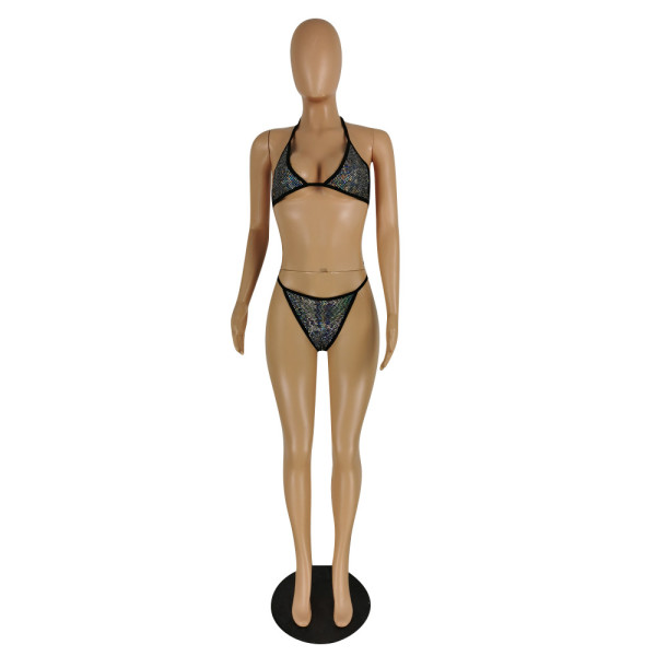 Hot-Drilled Stretch Mesh Bikini Four-Piece Swimsuit