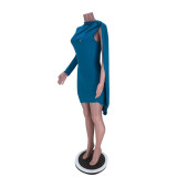 Sexy nightclub bag hip one shoulder long sleeve dress