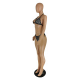 Hot-Drilled Stretch Mesh Bikini Four-Piece Swimsuit
