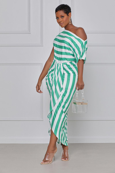 women's striped off shoulder irregular dress