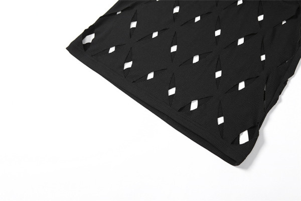 Dress Symmetrical hollow solid color suspenders slim fit sexy hot girl temperament long skirt female