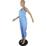 Women's Sleeveless V-Neck Loose Pocket Jumpsuit