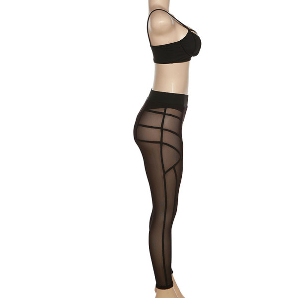Sexy suspenders sleeveless vest top mesh stitching trousers suit women