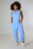 Women's Sleeveless V-Neck Loose Pocket Jumpsuit