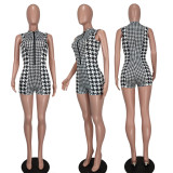 Sexy Sleeveless Houndstooth Jumpsuit