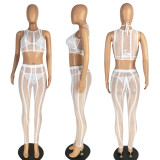 Hot-Drilled Stretch Mesh Bikini Four-Piece Swimsuit