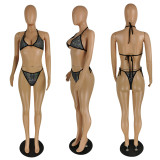 Hot-Drilled Stretch Mesh Bikini Four-Piece Swimsuit