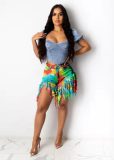 women's tassel transparent bottom tie-dye denim shorts