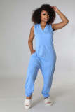 Women's Sleeveless V-Neck Loose Pocket Jumpsuit