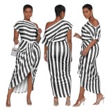 women's striped off shoulder irregular dress