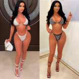 Hot-Drilled Stretch Mesh Bikini Four-Piece Swimsuit