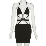 Sexy Hollow Lace-up Halter High Waist Tight Street Style Hip Dress