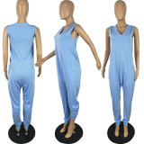 Women's Sleeveless V-Neck Loose Pocket Jumpsuit