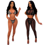 Hot-Drilled Stretch Mesh Bikini Four-Piece Swimsuit