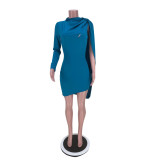 Sexy nightclub bag hip one shoulder long sleeve dress