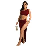 Irregular fashion dress with sloping shoulder collar