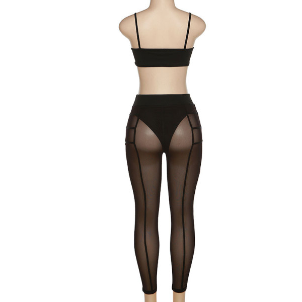 Sexy suspenders sleeveless vest top mesh stitching trousers suit women