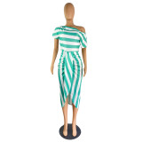 women's striped off shoulder irregular dress
