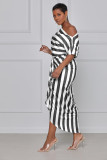 women's striped off shoulder irregular dress