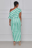 women's striped off shoulder irregular dress