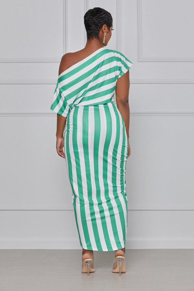 women's striped off shoulder irregular dress