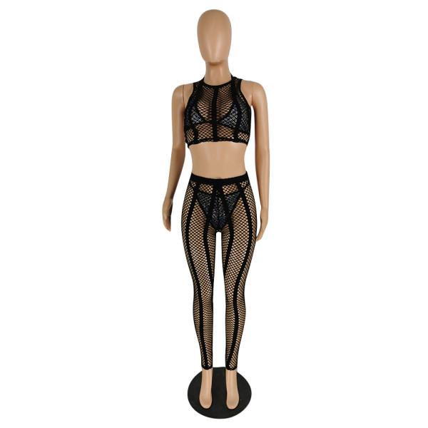 Hot-Drilled Stretch Mesh Bikini Four-Piece Swimsuit