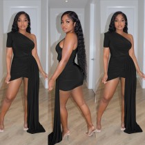 Fashion sexy slanted shoulder fringed dress YD8621