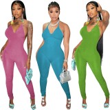 Sexy gold wire solid color backless jumpsuit YD8626