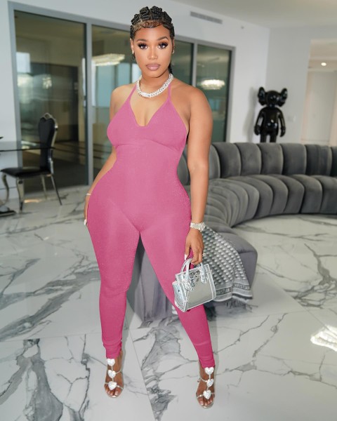 Sexy gold wire solid color backless jumpsuit YD8626