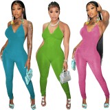 Sexy gold wire solid color backless jumpsuit YD8626