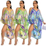 suspenders boho print dress NK312