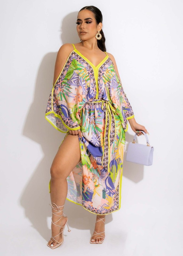 suspenders boho print dress NK312