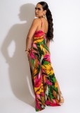 Printed suspender button jumpsuit NK313