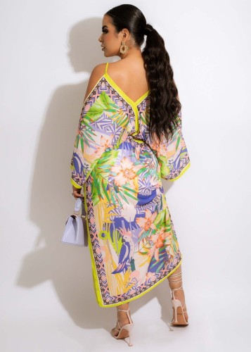 suspenders boho print dress NK312