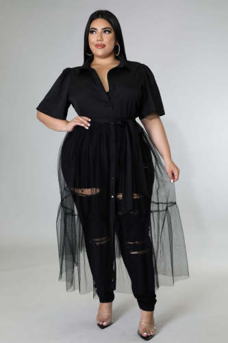 Fat Woman Plus Size Women's Chiffon Mesh Crinkle Top Casual Dress