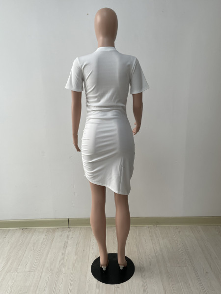 Sexy Skinny Dress Side Waist Pleated Skirt With Slant Hem