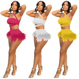 Sexy Feather Irregular Two Piece Suit
