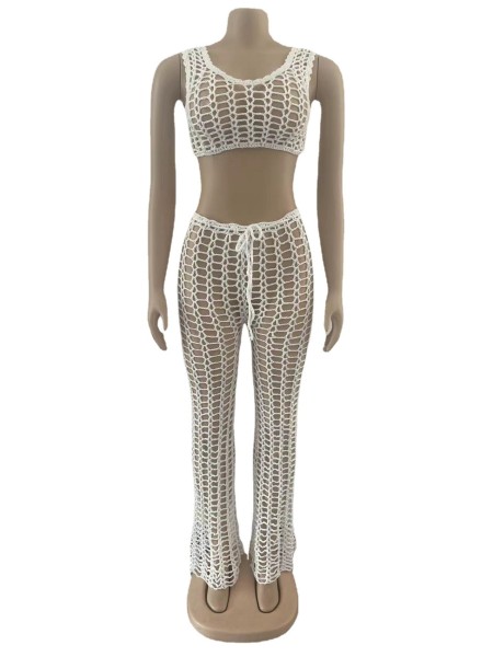 Women's Hollow Perspective Two-piece Beach Style Mesh Handmade Hook Sexy Fashion Suit